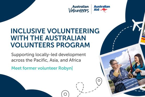Initial video image with the text Inclusive volunteering with the Australian Volunteers Program