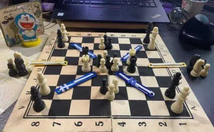 A chess board with figurines