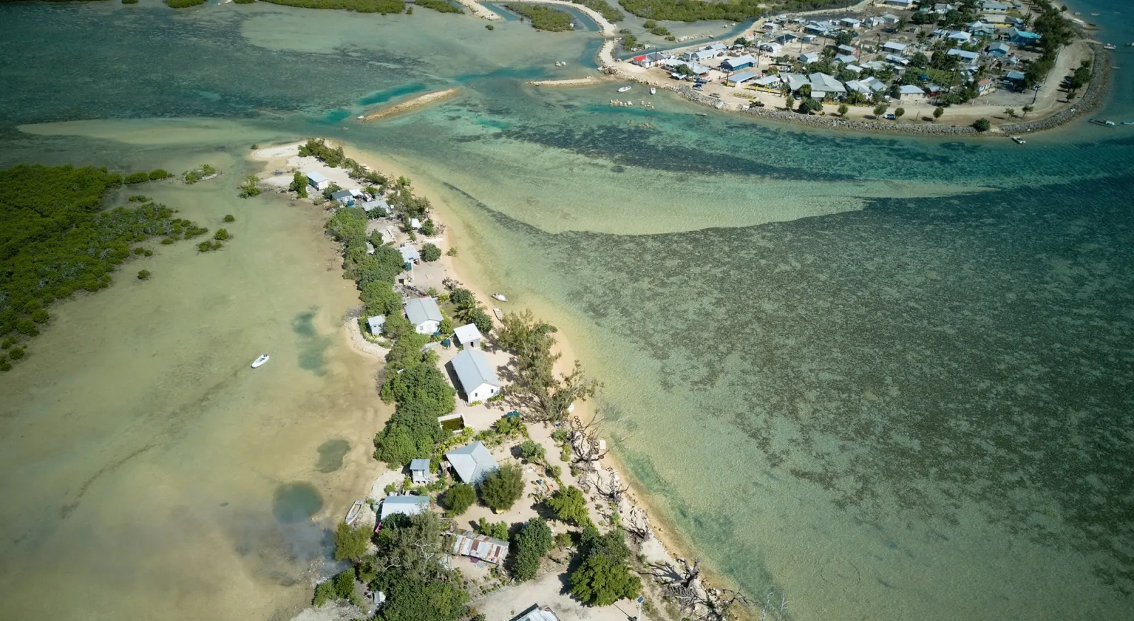 aerial shot of the islands with housing and infrastructure.