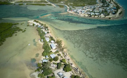 aerial shot of the islands with housing and infrastructure.